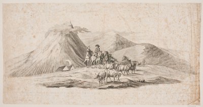 Paesaggio islandese con pecore e cavalieri da Oluf Olufsen Bagge