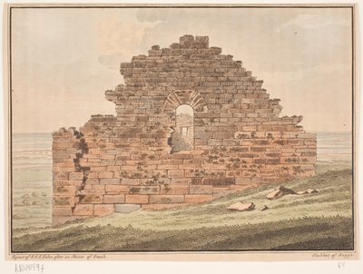 Rovine di una chiesa in Groenlandia. Illustrazione per W.A. Graah. Viaggio di esplorazione sulla costa orientale della Groenlandia da Oluf Olufsen Bagge