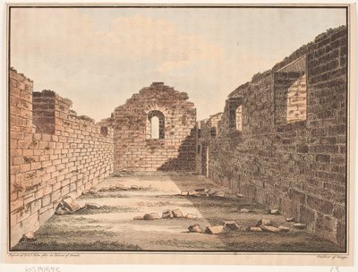 Rovina di una chiesa in Groenlandia. Illustrazione per W.A. Graah. Viaggio di esplorazione sulla costa orientale della Groenlandia da Oluf Olufsen Bagge
