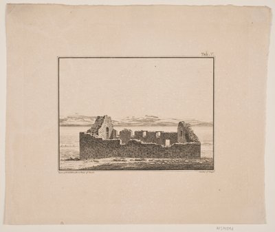 Rovine di una chiesa in Groenlandia. Illustrazione per W.A. Graah. Viaggio di esplorazione alla costa orientale della Groenlandia da Oluf Olufsen Bagge