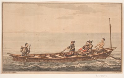 Barca da donna. Illustrazione per W.A. Graah. Viaggio di esplorazione alla costa orientale della Groenlandia da Oluf Olufsen Bagge