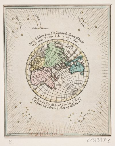 Mappa del mondo con poesie da Oluf Olufsen Bagge