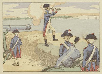 Un tenente a Valence nel 1785, Napoleone osservava le esercitazioni di artiglieria da Onfray de Breville Job