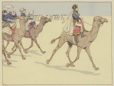 Arrivato nella terra dei Faraoni, Napoleone andava ovunque seguito da una commissione di studiosi e artisti che non avevano mai cavalcato un cammello, 1 luglio 1798 da Onfray de Breville Job