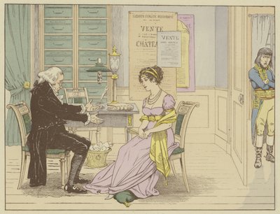 Il notaio Raguideau, notaio della vedova Beauharnais, le dice, ignaro di essere ascoltato: Tu! Sposare questo piccolo Bonaparte, un soldato che non ha altro che un mantello e una spada., 9 marzo 1796 da Onfray de Breville Job