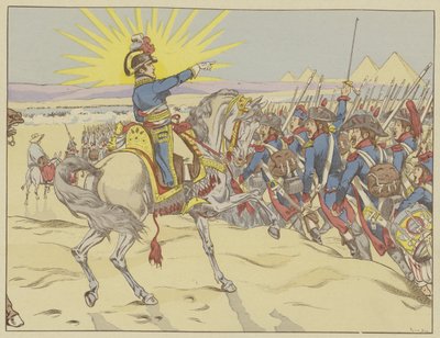 Napoleone ispira le sue truppe alla Battaglia delle Piramidi, Egitto, 21 luglio 1798 da Onfray de Breville Job