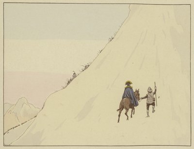 Napoleone attraversa il Mont St Bernard a cavallo di un mulo, guidato da un giovane che ricompensò generosamente, 16 maggio 1800 da Onfray de Breville Job