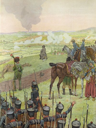 Napoleone, seduto su un tamburo, alla battaglia di Bautzen, 20-21 maggio 1813 da Onfray de Breville Job