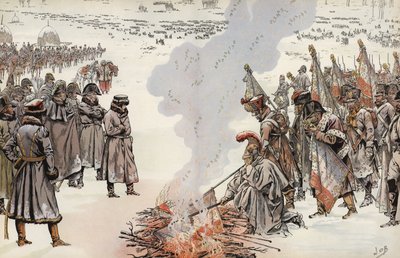 Campagna russa di Napoleone, bruciando gli stendardi, 23 novembre 1812 da Onfray de Breville Job
