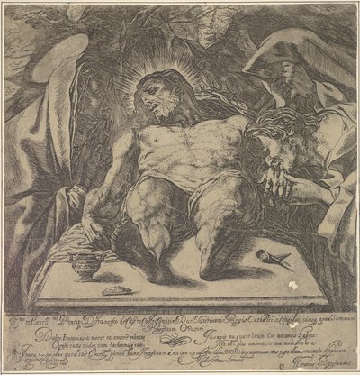 Compianto sul corpo di Cristo dalle tre Marie, un vaso di unguento sul tavolo a..., 1615 da Orazio Borgianni