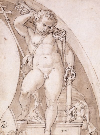 Un Putto in Piedi che Tiene le Chiavi Papali: Uno Studio per una Lunetta da Orazio Samacchini