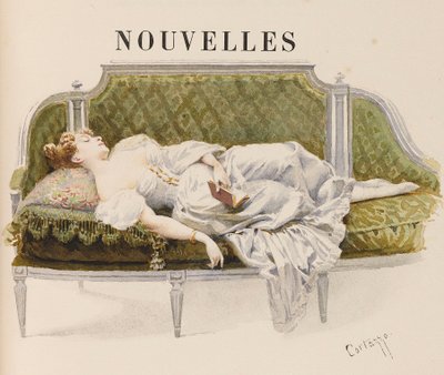 Mezza pagina per Nouvelles di Alfred de Musset, 1887 da Oreste Cortazzo