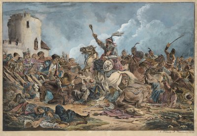 Battaglia tra i georgiani e le tribù di montagna da Orlowski