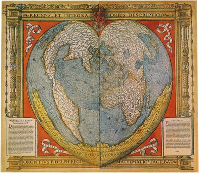 Mappa del mondo a forma di cuore da Oronce Fine