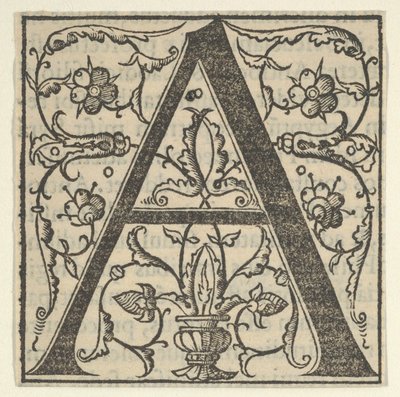 Lettera iniziale A con ghirlande da Oronce Fine