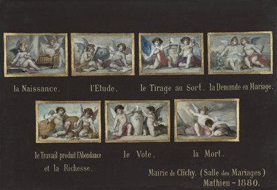 Schizzo per il municipio di Clichy: Allegorie della vita del cittadino (sopra la porta della sala matrimoni) da Oscar Pierre Mathieu