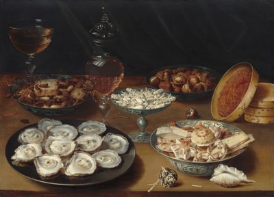 Piatti con Ostriche, Frutta e Vino da Osias Beert the Elder