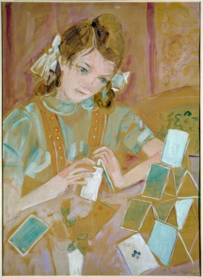 Bambino con casa di carte da Oskar Moll