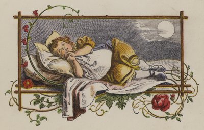 Bambina che dorme nel suo letto di notte da Oskar Pletsch