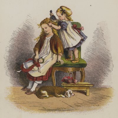 Bambina che pettina i capelli della sorella da Oskar Pletsch