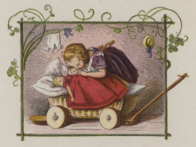 Bambina che bacia le sue bambole buonanotte da Oskar Pletsch