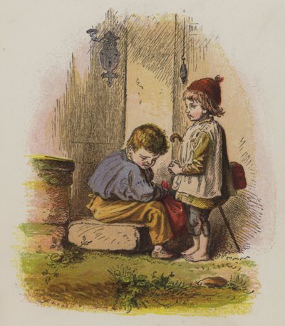 Due ragazzi su una soglia di una casa da Oskar Pletsch