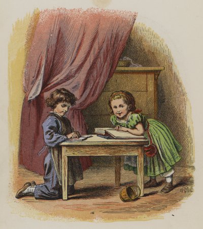 Due bambini che leggono libri da Oskar Pletsch