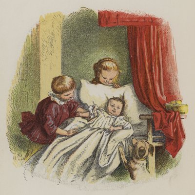 Bambino e bambina che guardano un neonato da Oskar Pletsch
