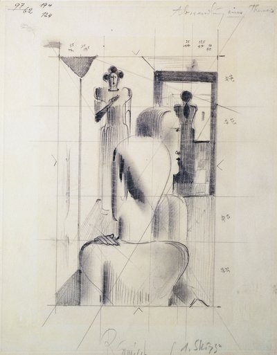 Figure in una stanza, di Oskar Schlemmer, matita su carta. Germania, 20° secolo da Oskar Schlemmer