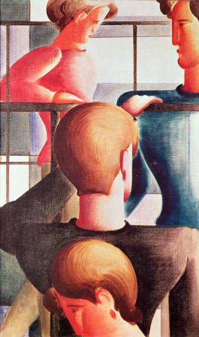 Gruppo vicino a una ringhiera da Oskar Schlemmer