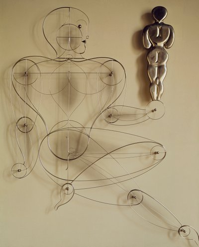 Homo, figura di filo con figura vista da dietro in mano da Oskar Schlemmer