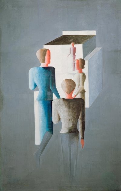 Quattro figure e cubo da Oskar Schlemmer