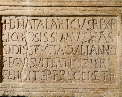 Civiltà barbarica: iscrizione risalente al regno del re ostrogoto Atalarico (516-534 d.C.) che testimonia l