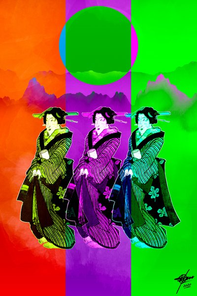 Trio di geishe in stile Pop Art da Osvaldo Russo