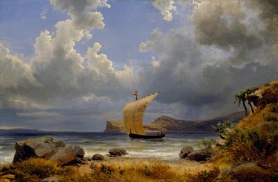 Barca a vela in una baia italiana da Oswald Achenbach