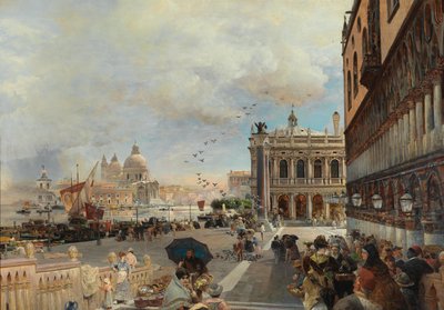Venezia, veduta della Piazzetta, con la Biblioteca Marciana, Santa Maria della Salute e la Dogana da Oswald Achenbach
