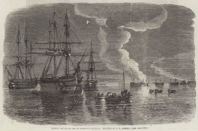 Fregata russa in fiamme nel porto di Sebastopoli da Oswald Walters Brierly