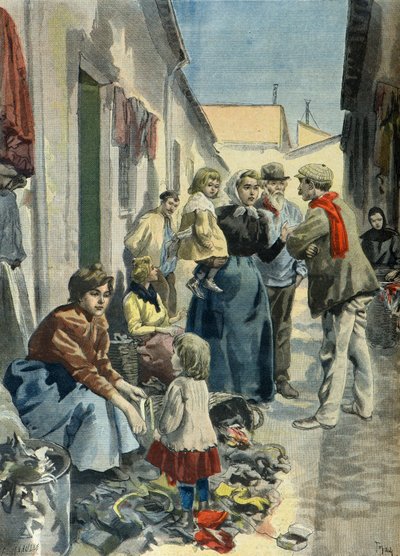 Una famiglia di straccivendoli a Parigi nel 1899 (Incisione) da Oswaldo Tofani