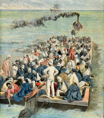 Imbarco sulla nave ospedale dei feriti della spedizione del madagascar nel 1896 (Incisione) da Oswaldo Tofani