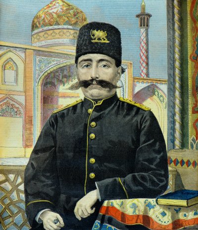 Ritratto dello Scià di Persia Shah Mozaffer Ed Dine (Incisione) da Oswaldo Tofani