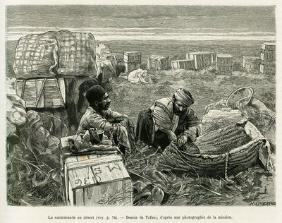 Contrabbando di scavi archeologici nel deserto persiano. Incisione di Tofani, per illustrare la storia A Susa da Oswaldo Tofani
