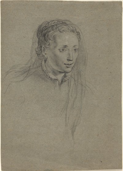 Giovane donna con capelli intrecciati e velo da Ottavio Leoni