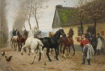 Una fila di cavalli fuori da una locanda da Otto Bache