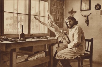 Laboratorio di intagliatori a Oberammergau, Alois Lang, il rappresentante di Cristo nel Passions Play 1930 da Otto Ballerstedt