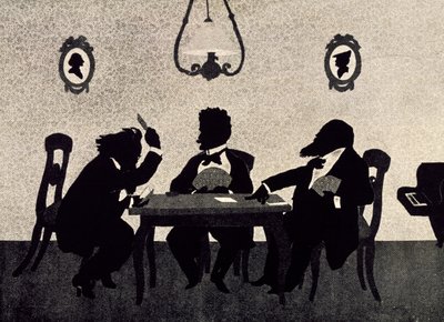 Partita a carte tra Johannes Brahms, Richard Strauss e Hans Richter, silhouette nera di Otto Bohler da Otto Bohler