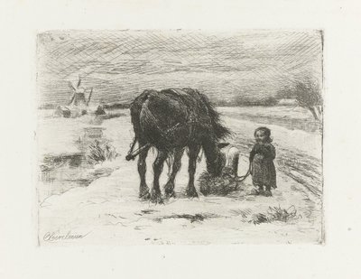 Paesaggio innevato con bambino e cavallo da Otto Eerelman