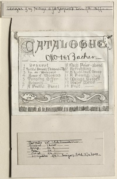 Catalogo dei miei dipinti da J. W. Sargents, Cleveland, 17 dicembre 1877, 1877 da Otto H. Bacher