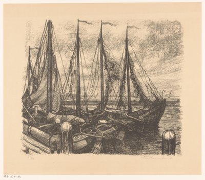 Pescherecci ormeggiati in un porto da Otto Hanrath (signed by artist)