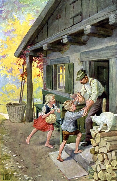 Hansel e Gretel trovano la strada di casa, c.1910 da Otto Kubel