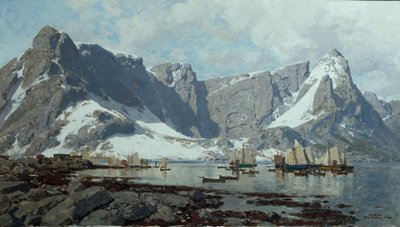 Paesaggio innevato da Reine, Lofoten da Otto Ludvig Sinding